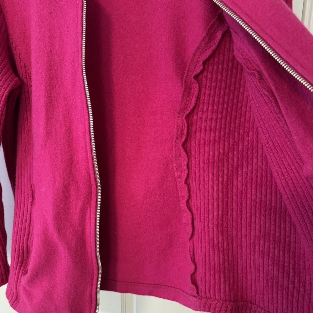 Jones New York Signature Pink Wool Blend Zip Up Ribbed Knit Jacket Womens Medium - Picture 7 of 7